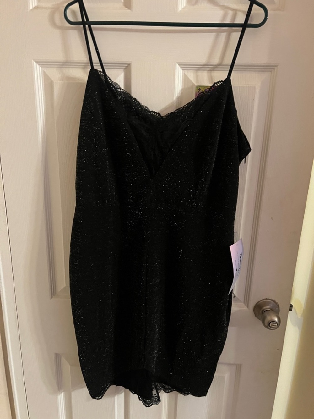 Black Sparkle Lace Slip Dress